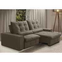 Sofá Retrátil Reclinável Para Sala 3 Lugares 210cm Curie F04 Veludo Marrom Claro - Lyam Decor - 2