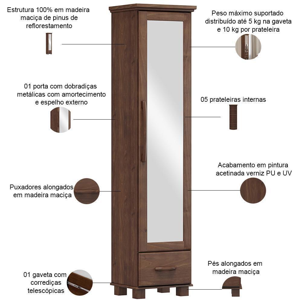 Sapateira Vertical Multiuso Com Espelho 1 Porta 1 Gaveta Zahav F06 Café - Lyam Decor - 4