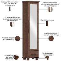 Sapateira Vertical Multiuso Com Espelho 1 Porta 1 Gaveta Zahav F06 Café - Lyam Decor