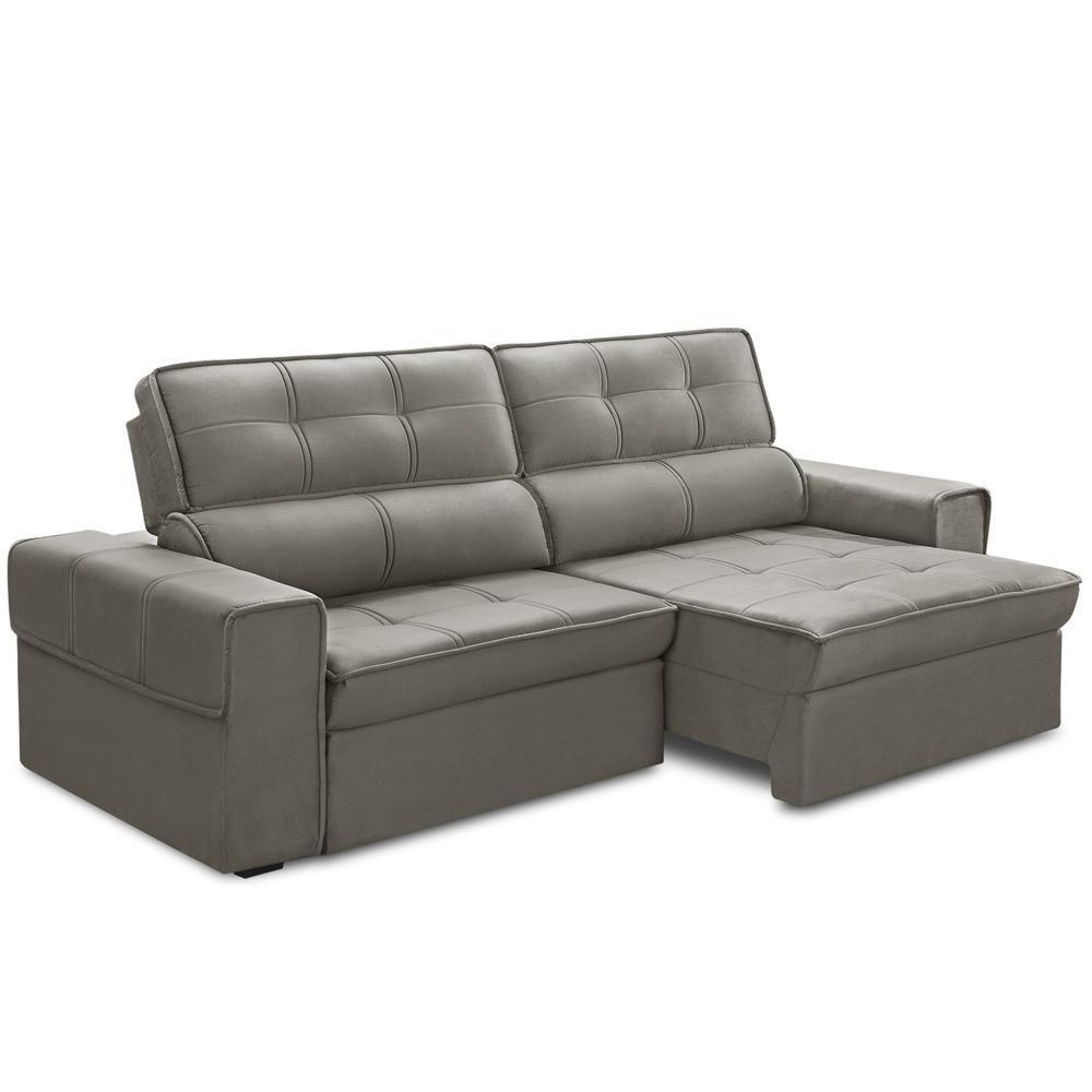 Sofá Retrátil Reclinável Para Sala 3 Lugares 210cm Samir F04 Veludo Marrom Claro - Lyam Decor - 1