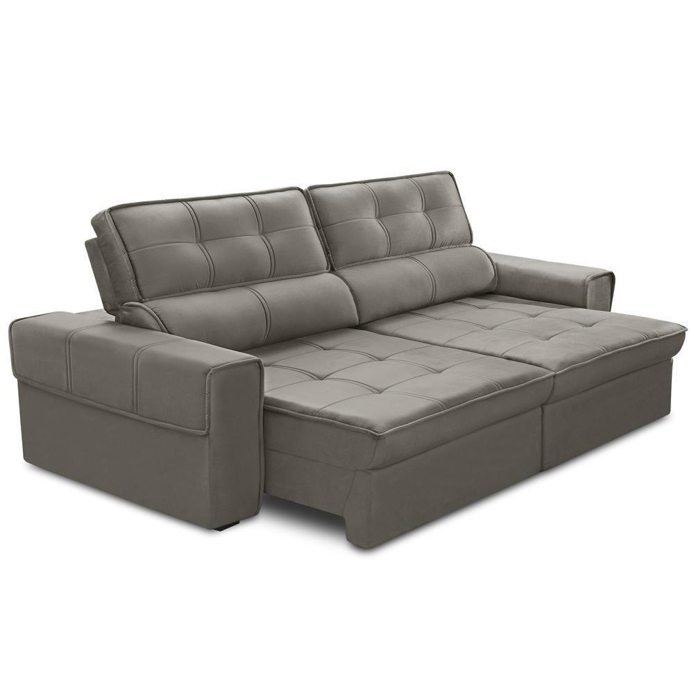 Sofá Retrátil Reclinável Para Sala 3 Lugares 210cm Samir F04 Veludo Marrom Claro - Lyam Decor - 3