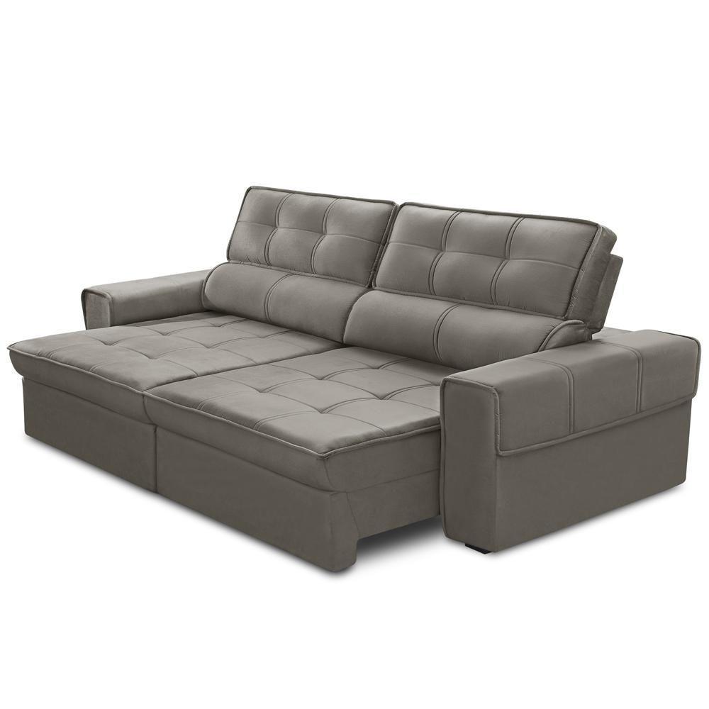 Sofá Retrátil Reclinável Para Sala 3 Lugares 210cm Samir F04 Veludo Marrom Claro - Lyam Decor - 4