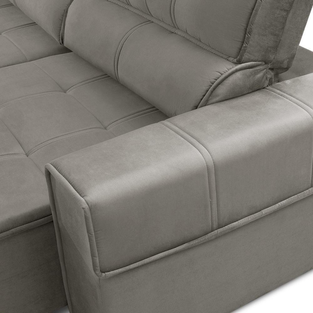 Sofá Retrátil Reclinável Para Sala 3 Lugares 210cm Samir F04 Veludo Marrom Claro - Lyam Decor - 6