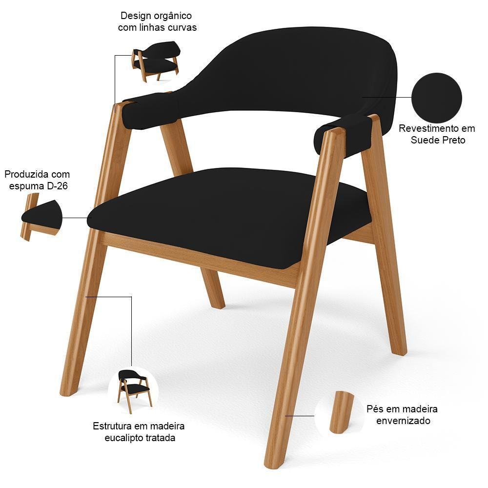 Kit 03 Cadeiras De Jantar E Estar Living Estofada Nadja L02 Suede Preto - Lyam Decor - 4
