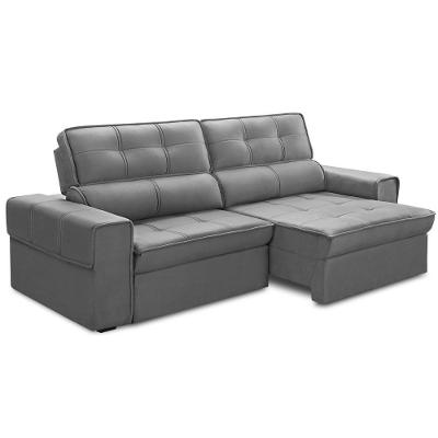 Sofá Retrátil Reclinável Para Sala 3 Lugares 210cm Samir F04 Veludo Cinza Escuro - Lyam Decor