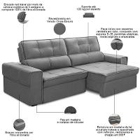 Sofá Retrátil Reclinável Para Sala 3 Lugares 210cm Samir F04 Veludo Cinza Escuro - Lyam Decor