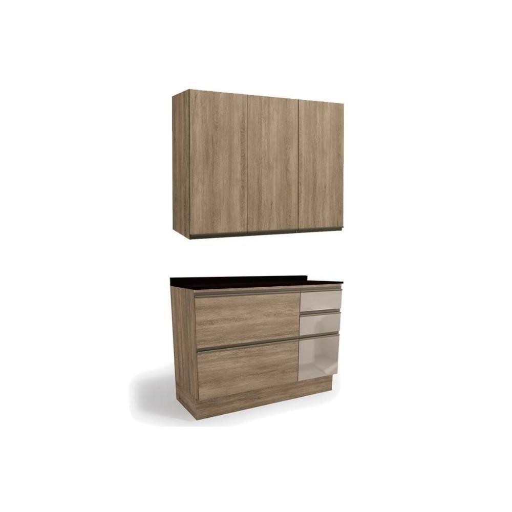 Cozinha Modulada Maxxi 3 Peças 1 Aéreo + 1 Balcão + Complemento C3p12 Nogal Preto - 1