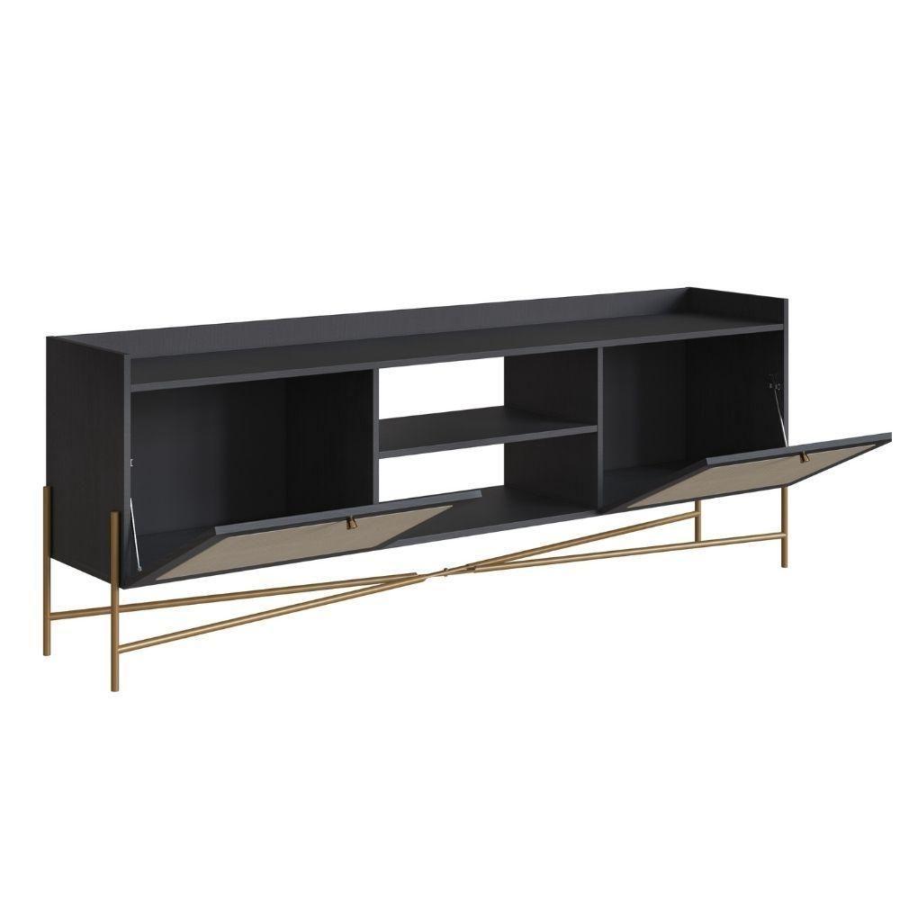 Rack 2 Portas Oslo Artesano 183 Cm (largura) Mdp Nero Palha Sintética Bege Pé Metal Dourado - 2