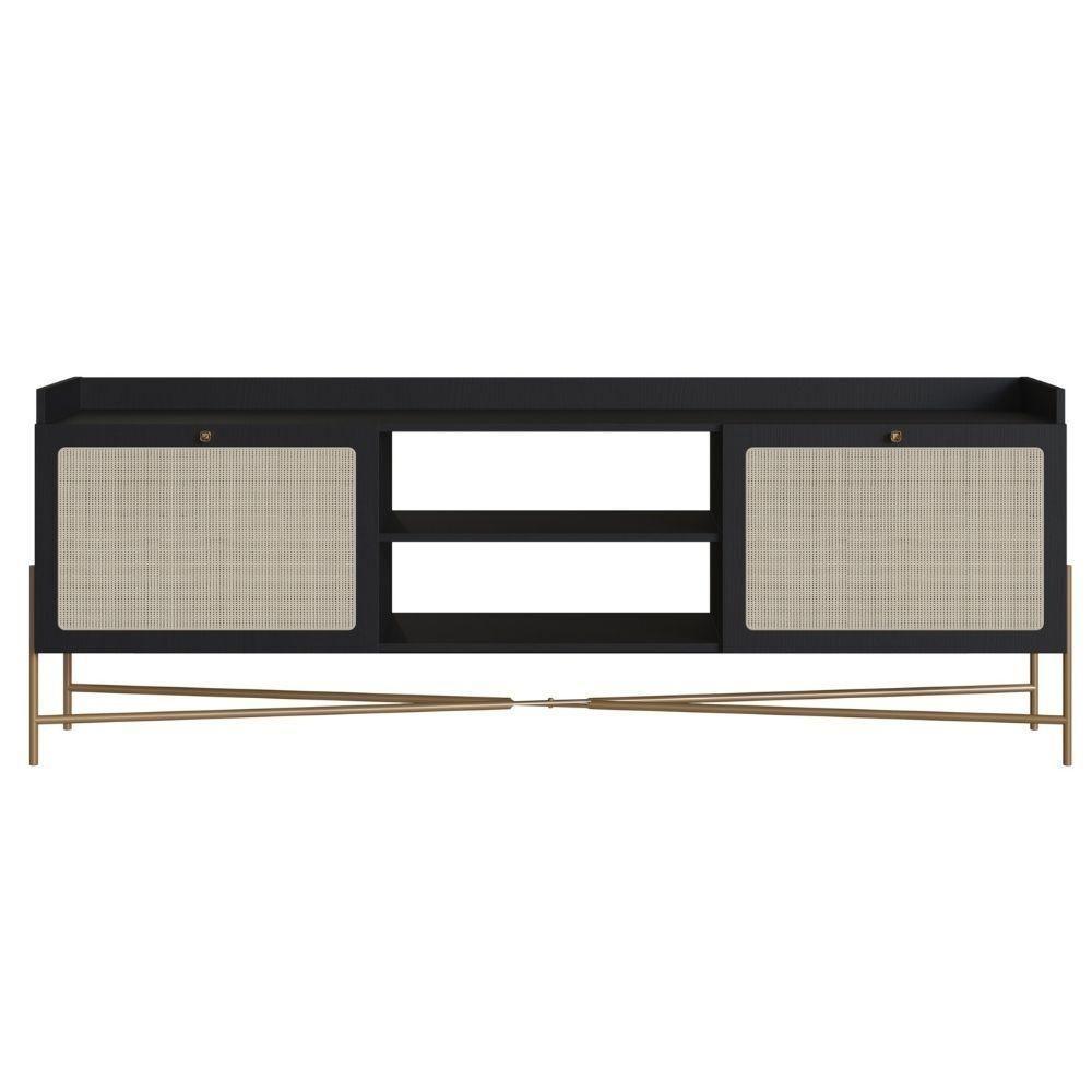 Rack 2 Portas Oslo Artesano 183 Cm (largura) Mdp Nero Palha Sintética Bege Pé Metal Dourado - 3