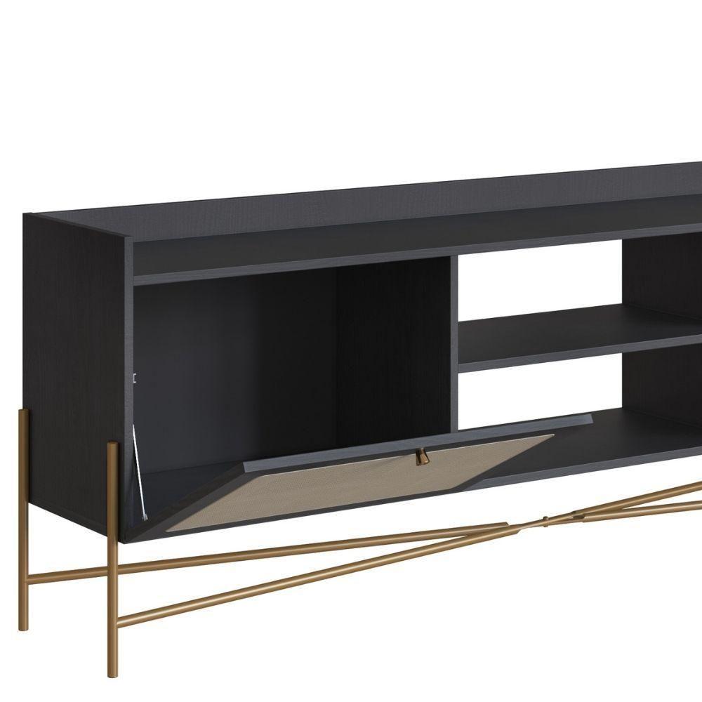 Rack 2 Portas Oslo Artesano 183 Cm (largura) Mdp Nero Palha Sintética Bege Pé Metal Dourado - 4