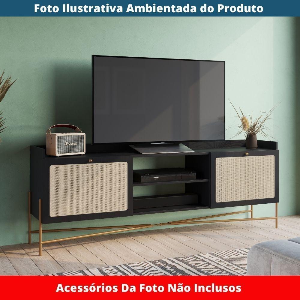 Rack 2 Portas Oslo Artesano 183 Cm (largura) Mdp Nero Palha Sintética Bege Pé Metal Dourado - 6