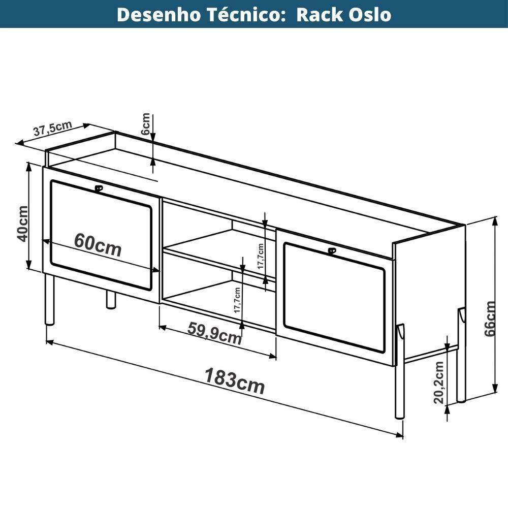 Rack 2 Portas Oslo Artesano 183 Cm (largura) Mdp Nero Palha Sintética Bege Pé Metal Dourado - 7