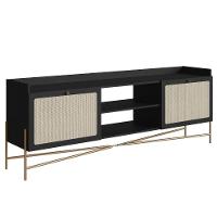 Rack 2 Portas Oslo Artesano 183 Cm (largura) Mdp Nero Palha Sintética Bege Pé Metal Dourado - 1
