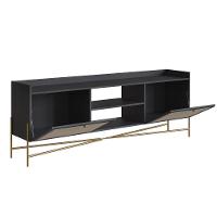 Rack 2 Portas Oslo Artesano 183 Cm (largura) Mdp Nero Palha Sintética Bege Pé Metal Dourado - 2