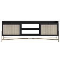 Rack 2 Portas Oslo Artesano 183 Cm (largura) Mdp Nero Palha Sintética Bege Pé Metal Dourado - 3