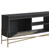 Rack 2 Portas Oslo Artesano 183 Cm (largura) Mdp Nero Palha Sintética Bege Pé Metal Dourado