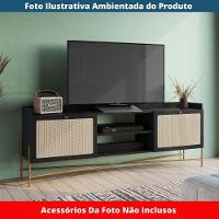 Rack 2 Portas Oslo Artesano 183 Cm (largura) Mdp Nero Palha Sintética Bege Pé Metal Dourado - 6