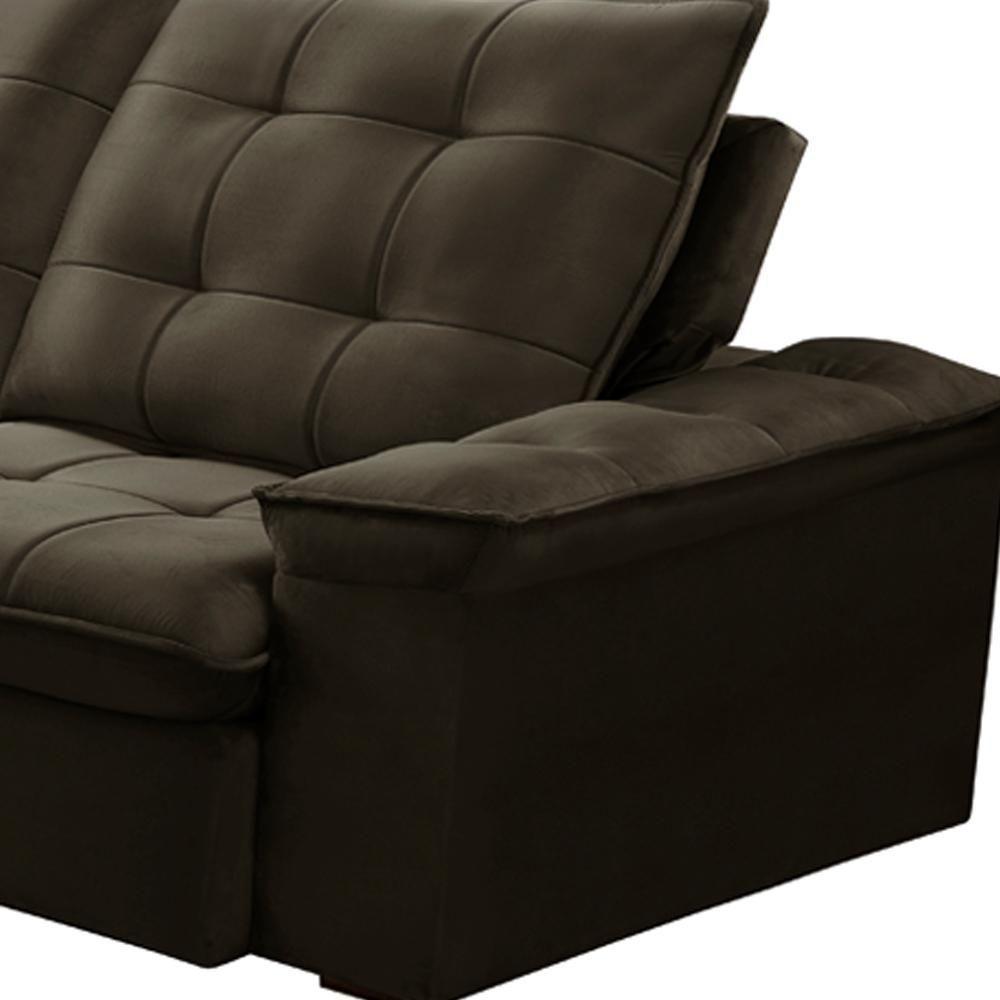Sofá Retrátil Reclinável Para Sala 3 Lugares 210cm Nijma F04 Veludo Marrom Escuro - Lyam Decor - 6