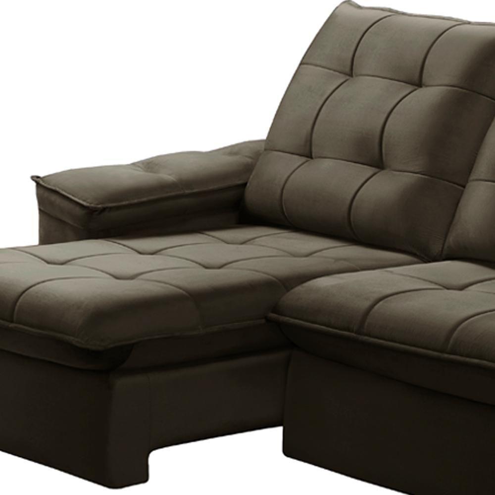 Sofá Retrátil Reclinável Para Sala 3 Lugares 210cm Nijma F04 Veludo Marrom Escuro - Lyam Decor - 7