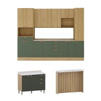 Cozinha Modulada Completa Com Bancada Ilha 8 Peças Com Tampo Freijó/freijó Brasil/verde Amalfi - 2