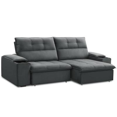 Sofá Retrátil Reclinável Para Sala 3 Lugares 210cm Zayn F04 Veludo Cinza Escuro - Lyam Decor