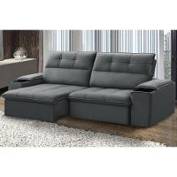 Sofá Retrátil Reclinável Para Sala 3 Lugares 210cm Zayn F04 Veludo Cinza Escuro - Lyam Decor - 2