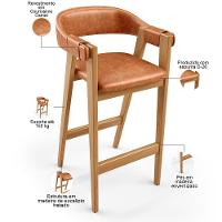 Kit 06 Banquetas Alta Bar Cozinha Sala De Jantar Bar Nadja L02 Couríssimo Camel - Lyam Decor