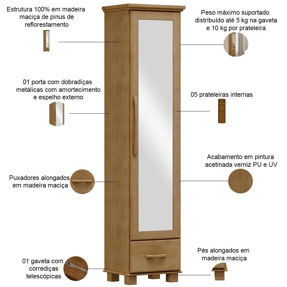 Sapateira Vertical Multiuso Com Espelho 1 Porta 1 Gaveta Zahav F06 Freijó - Lyam Decor - 2