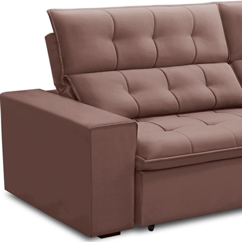 Sofá Retrátil Reclinável Para Sala 3 Lugares 250cm Vincent F04 Veludo Rosê - Lyam Decor - 5