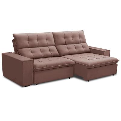 Sofá Retrátil Reclinável Para Sala 3 Lugares 250cm Vincent F04 Veludo Rosê - Lyam Decor
