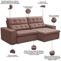 Sofá Retrátil Reclinável Para Sala 3 Lugares 250cm Vincent F04 Veludo Rosê - Lyam Decor - 3