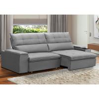 Sofá Retrátil Reclinável Para Sala 3 Lugares 250cm Niels F04 Veludo Cinza Claro - Lyam Decor - 2