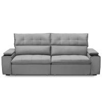 Sofá Retrátil Reclinável Para Sala 3 Lugares 250cm Niels F04 Veludo Cinza Claro - Lyam Decor - 3
