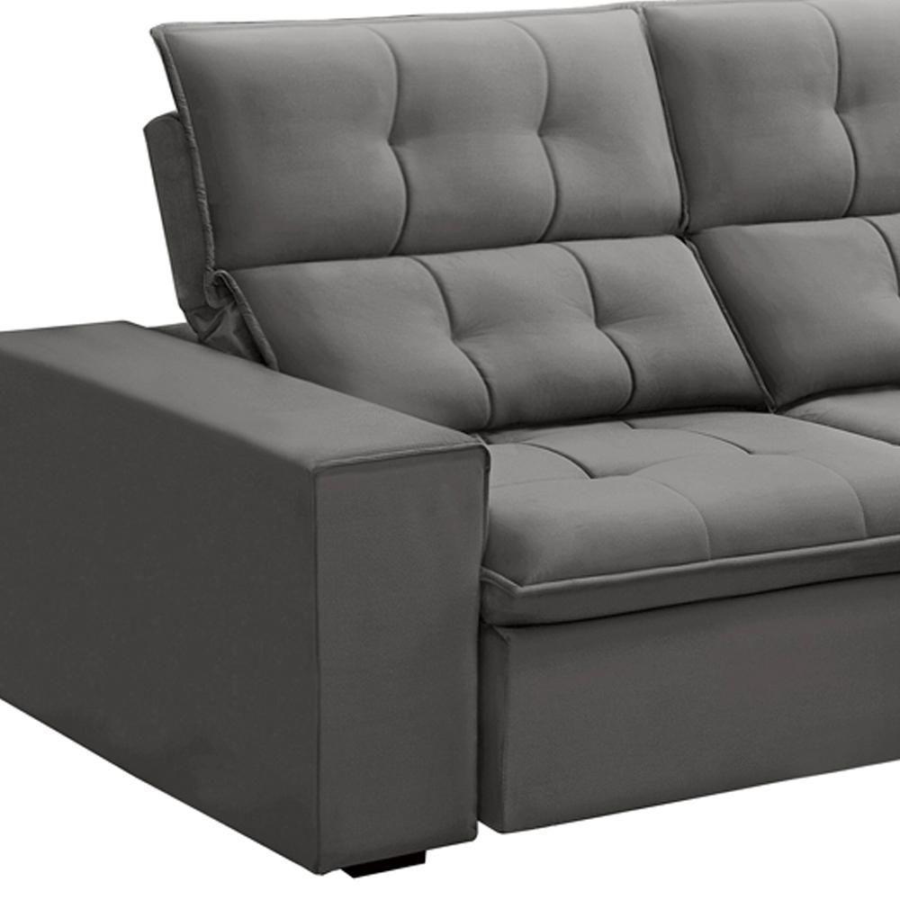 Sofá Retrátil Reclinável Para Sala 3 Lugares 230cm Vincent F04 Veludo Cinza Claro - Lyam Decor - 5