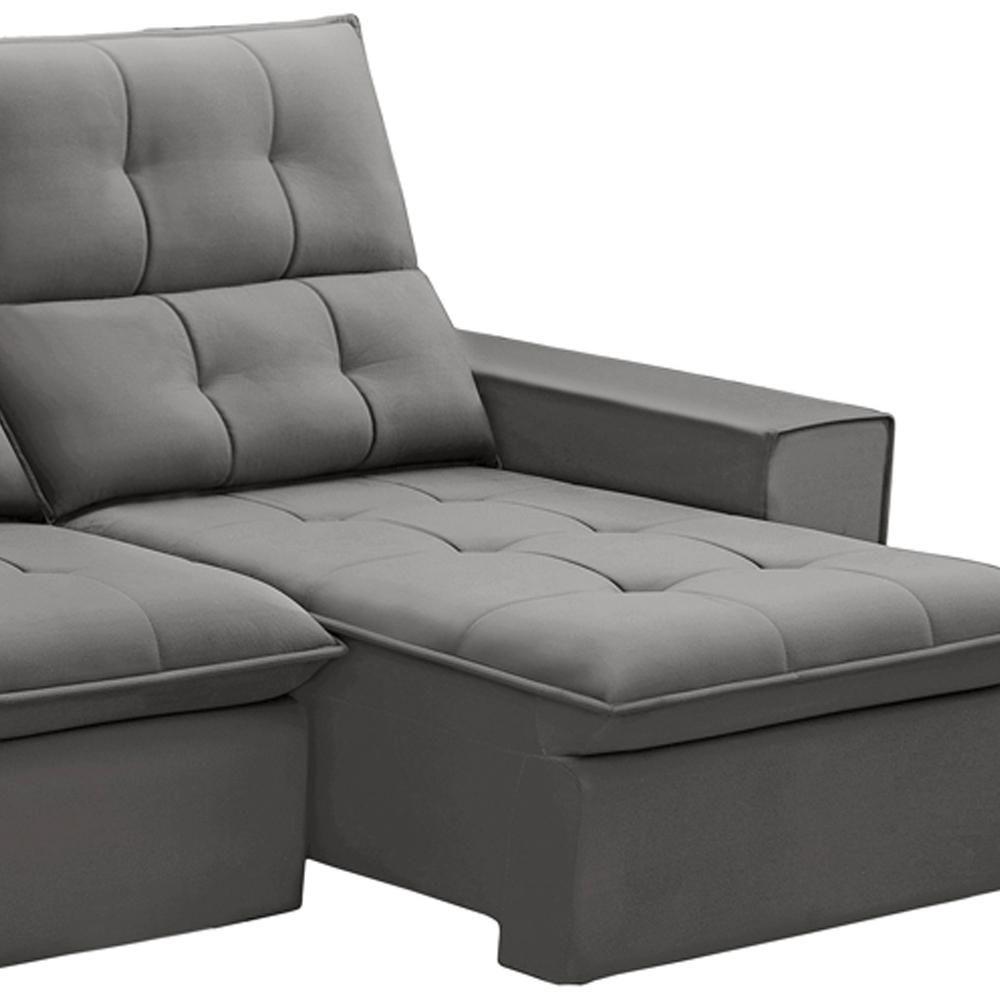 Sofá Retrátil Reclinável Para Sala 3 Lugares 230cm Vincent F04 Veludo Cinza Claro - Lyam Decor - 6
