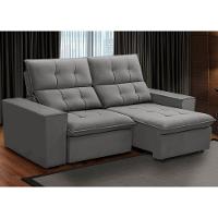 Sofá Retrátil Reclinável Para Sala 3 Lugares 230cm Vincent F04 Veludo Cinza Claro - Lyam Decor - 2