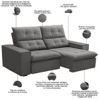 Sofá Retrátil Reclinável Para Sala 3 Lugares 230cm Vincent F04 Veludo Cinza Claro - Lyam Decor - 3