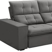 Sofá Retrátil Reclinável Para Sala 3 Lugares 230cm Vincent F04 Veludo Cinza Claro - Lyam Decor - 5