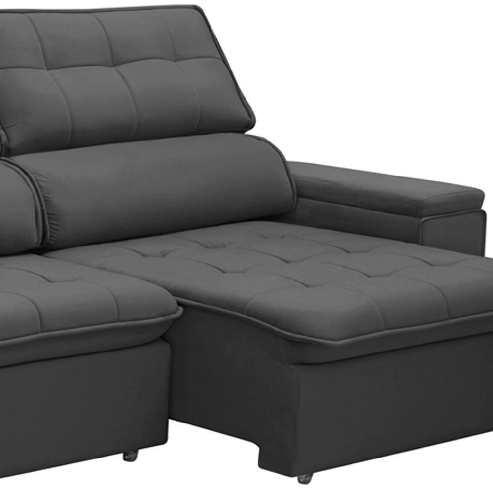 Sofá Retrátil Reclinável Para Sala 3 Lugares 230cm Nour F04 Veludo Cinza Escuro - Lyam Decor - 6