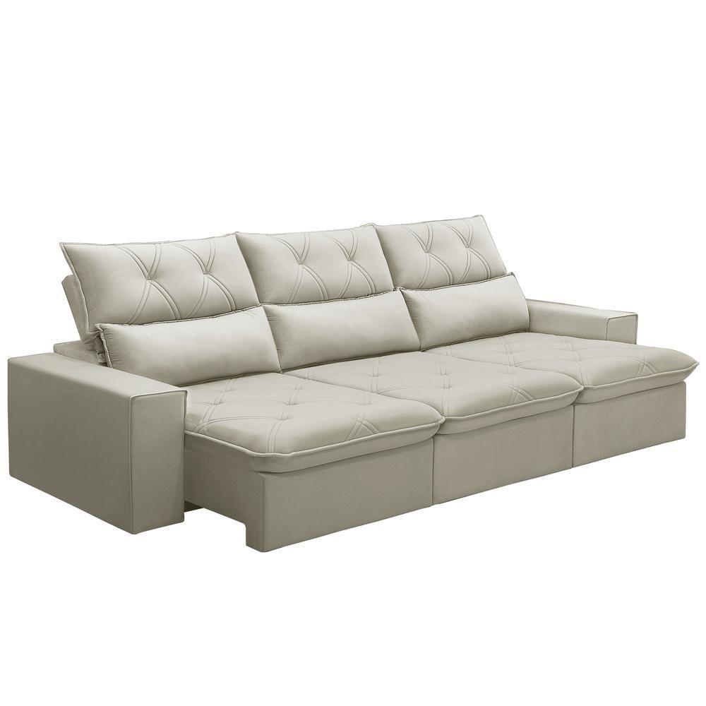 Sofá Retrátil Reclinável Para Sala 4 Lugares 290cm Aires F04 Veludo Bege - Lyam Decor - 1