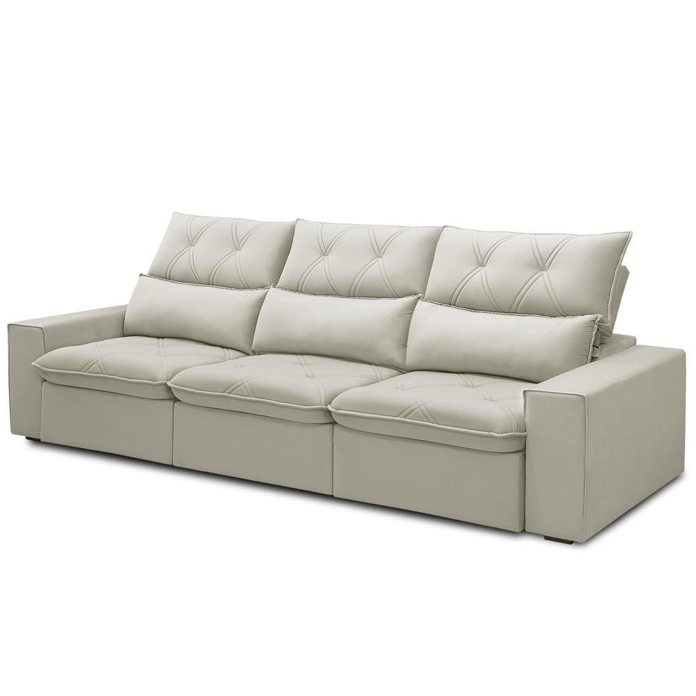 Sofá Retrátil Reclinável Para Sala 4 Lugares 290cm Aires F04 Veludo Bege - Lyam Decor - 5