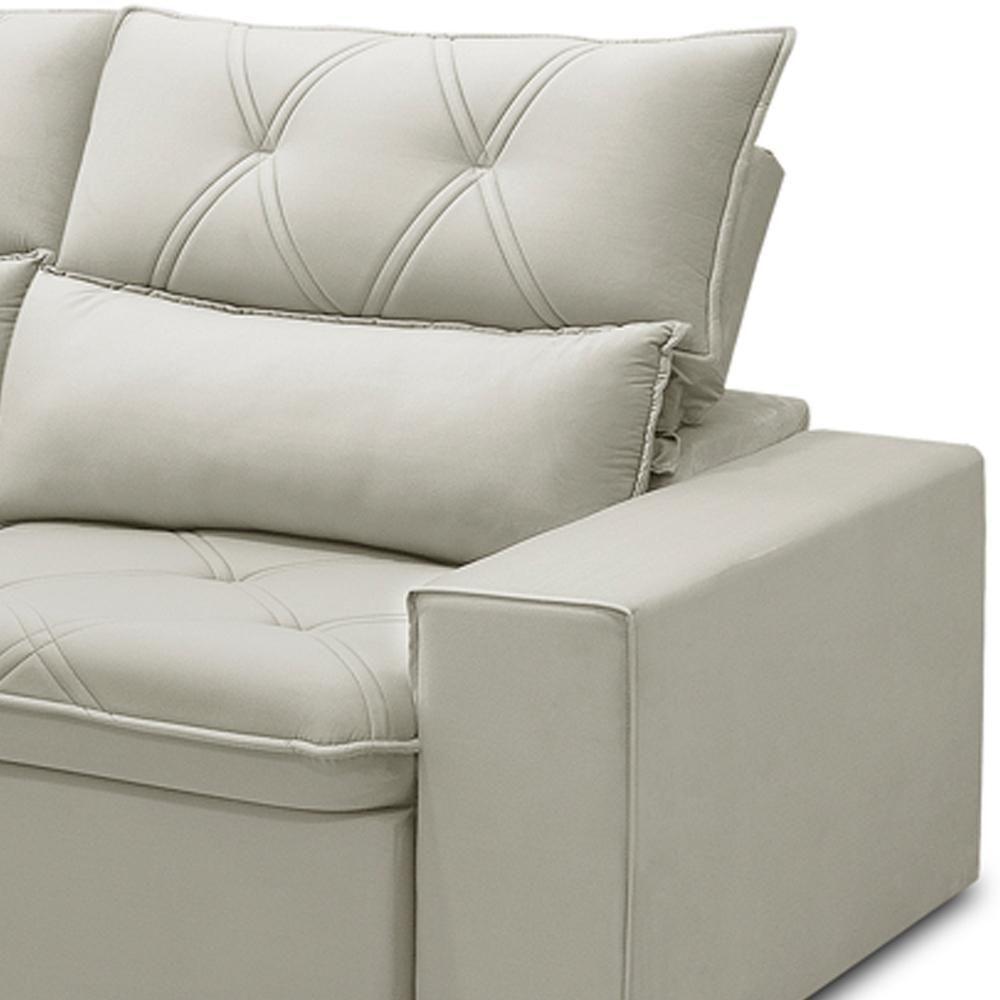 Sofá Retrátil Reclinável Para Sala 4 Lugares 290cm Aires F04 Veludo Bege - Lyam Decor - 7