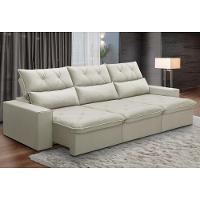 Sofá Retrátil Reclinável Para Sala 4 Lugares 290cm Aires F04 Veludo Bege - Lyam Decor - 2