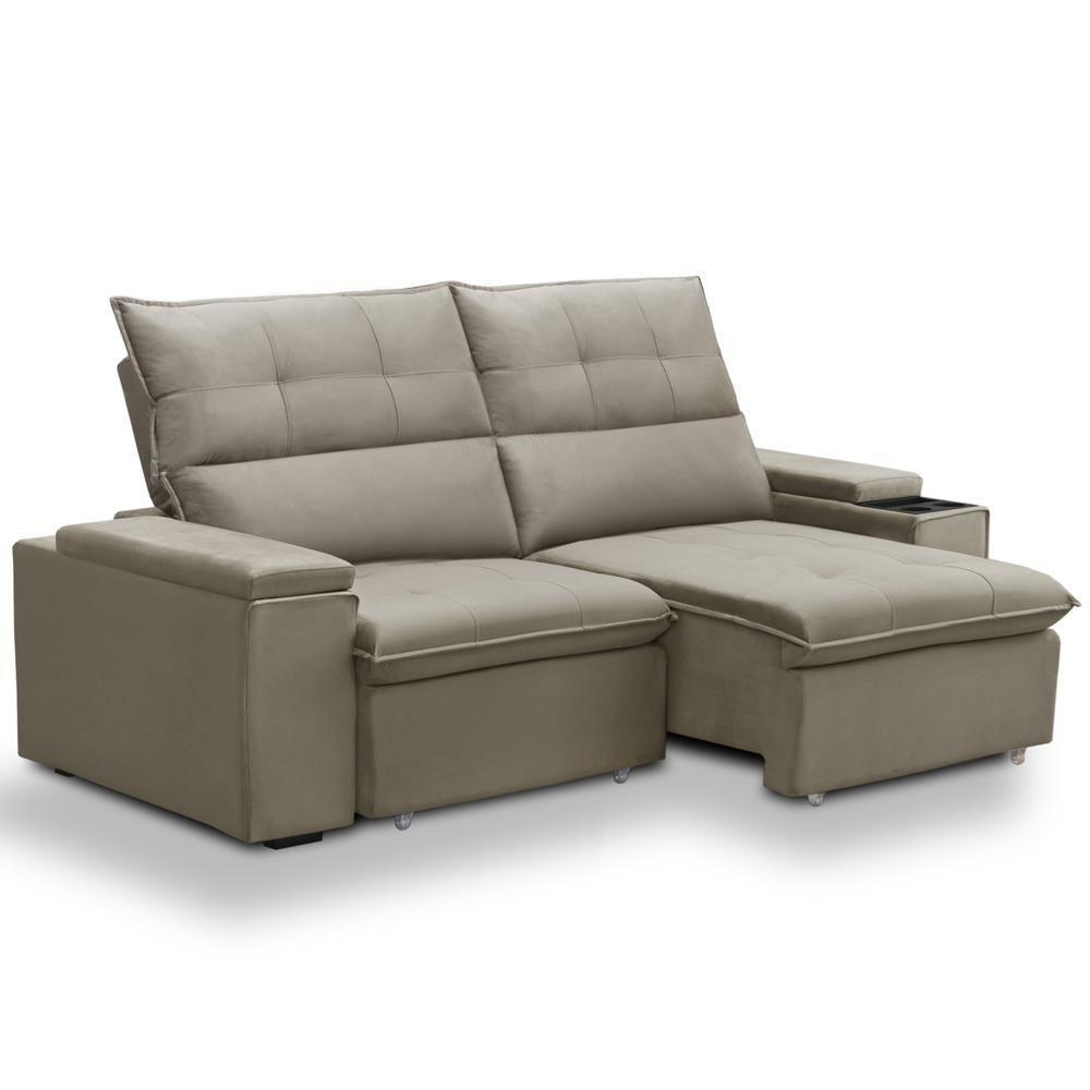 Sofá Retrátil Reclinável Para Sala 3 Lugares 230cm Niels F04 Veludo Marrom Claro - Lyam Decor - 1