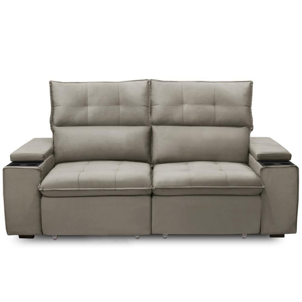 Sofá Retrátil Reclinável Para Sala 3 Lugares 230cm Niels F04 Veludo Marrom Claro - Lyam Decor - 3