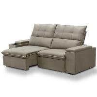 Sofá Retrátil Reclinável Para Sala 3 Lugares 230cm Niels F04 Veludo Marrom Claro - Lyam Decor - 6