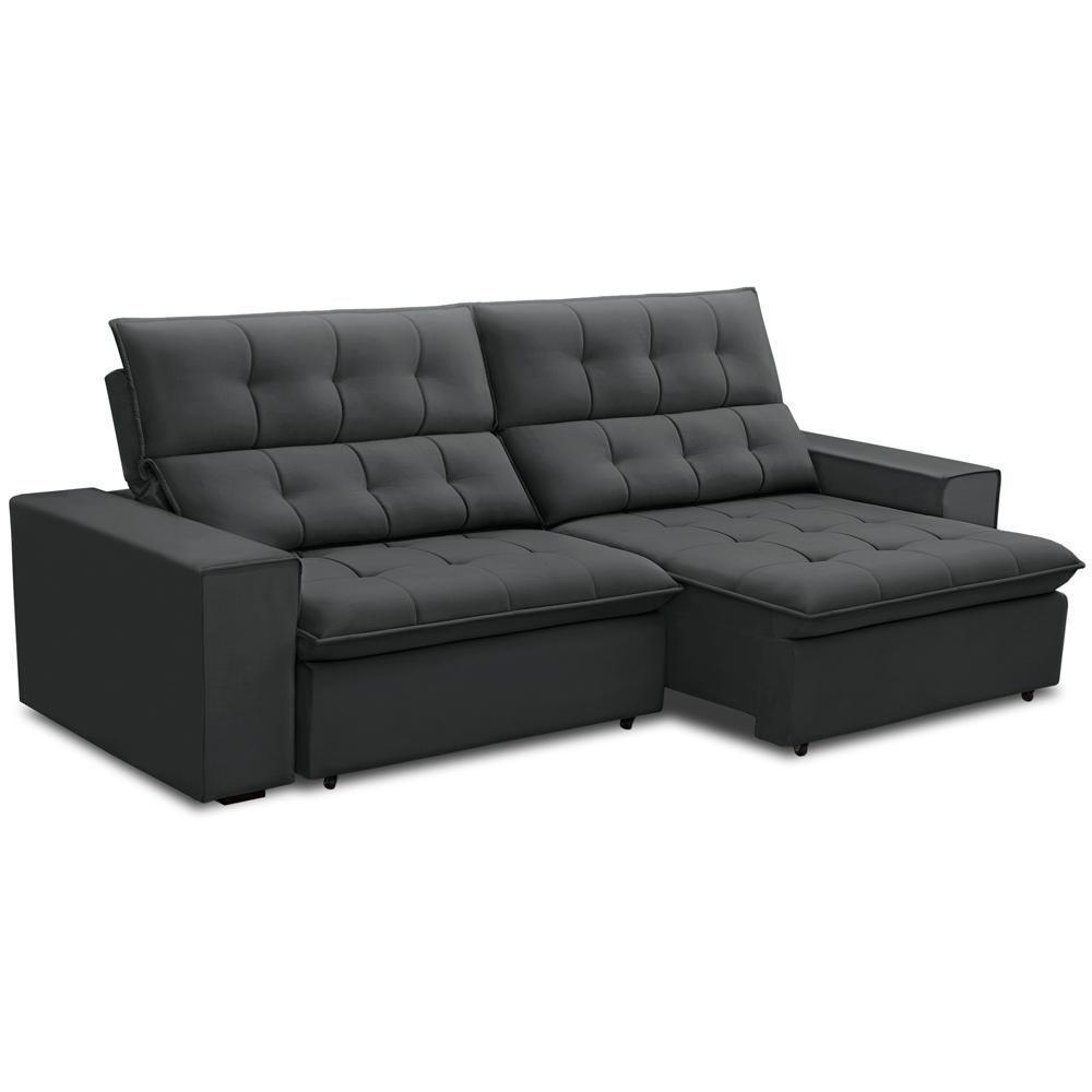 Sofá Retrátil Reclinável Para Sala 3 Lugares 250cm Vincent F04 Veludo Cinza Escuro - Lyam Decor - 1