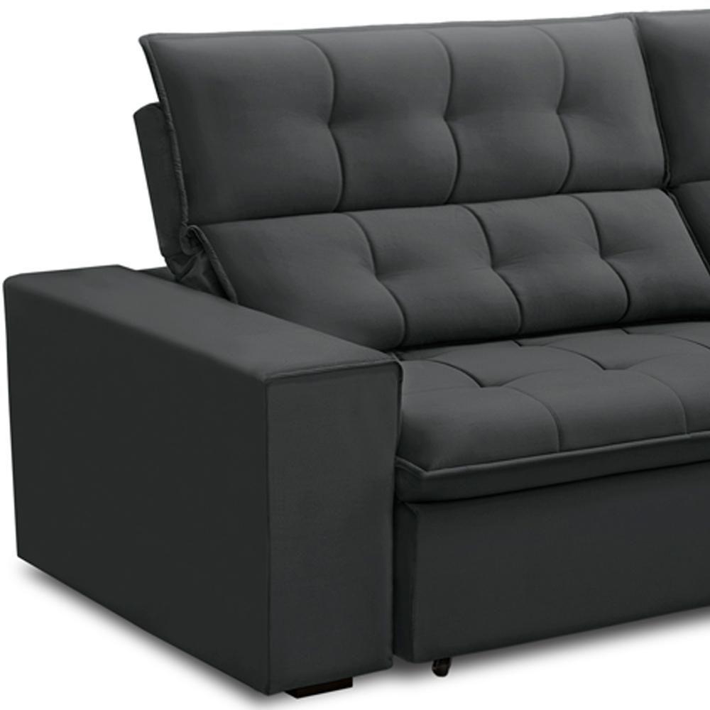 Sofá Retrátil Reclinável Para Sala 3 Lugares 250cm Vincent F04 Veludo Cinza Escuro - Lyam Decor - 5