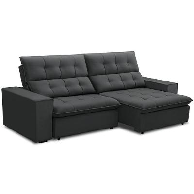 Sofá Retrátil Reclinável Para Sala 3 Lugares 250cm Vincent F04 Veludo Cinza Escuro - Lyam Decor