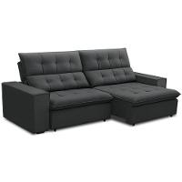 Sofá Retrátil Reclinável Para Sala 3 Lugares 250cm Vincent F04 Veludo Cinza Escuro - Lyam Decor - 1